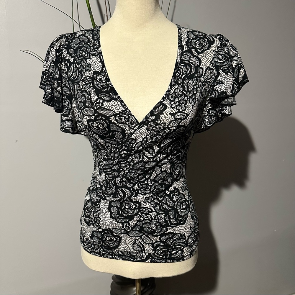 Black Lace Floral Women's Top